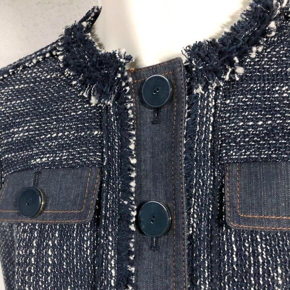 NWT Worth New York Indigo Tweed Fringe Jacket - Picture 6 of 7